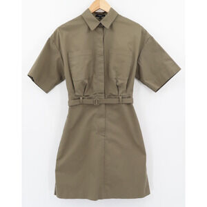 Theory Women's Willow Green Soft Chino Short Sleeve Belted Shirt Dress Sz 2